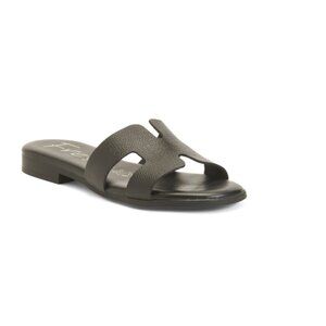 VALERIAS Black Made In Spain Leather Band Slide Sandals